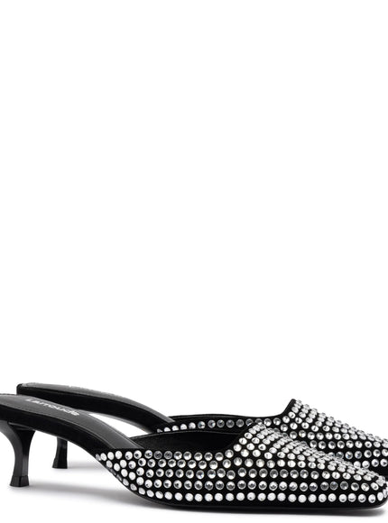 Larroude Amal Crystal Mule In Black Suede