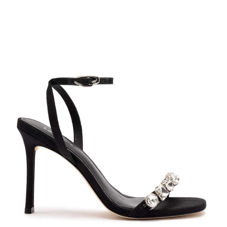 Larroude Calypso Sandal In Black Fabric and Crystals Black