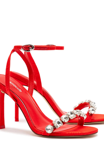 Larroude Calypso Sandal In Red Fabric and Crystals