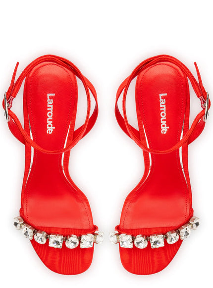 Larroude Calypso Sandal In Red Fabric and Crystals