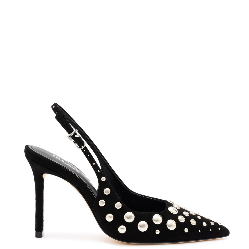 Larroude Kaitlan Studs Pump In Black Suede Black Studs