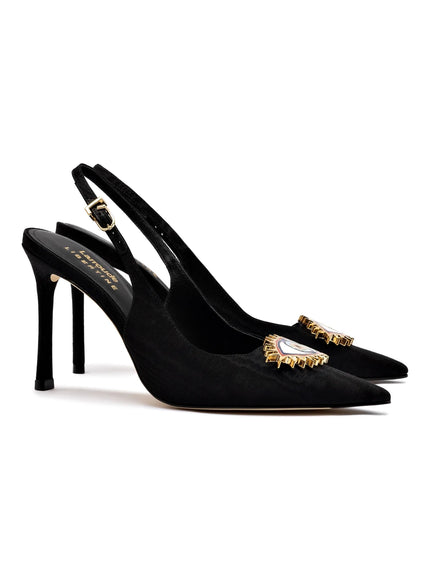 Larroudé x Libertine Eye Pump Hi In Black Fabric