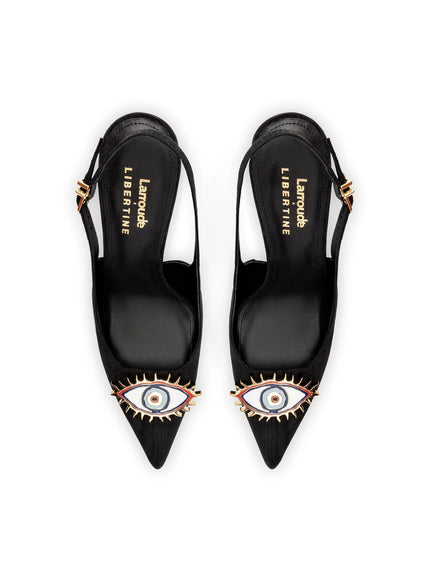 Larroudé x Libertine Eye Pump Hi In Black Fabric
