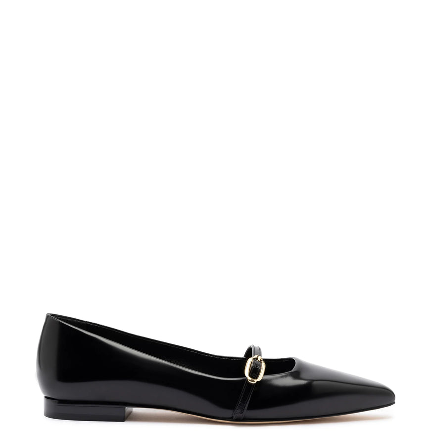 Larroude Irene Flat In Black Leather Black