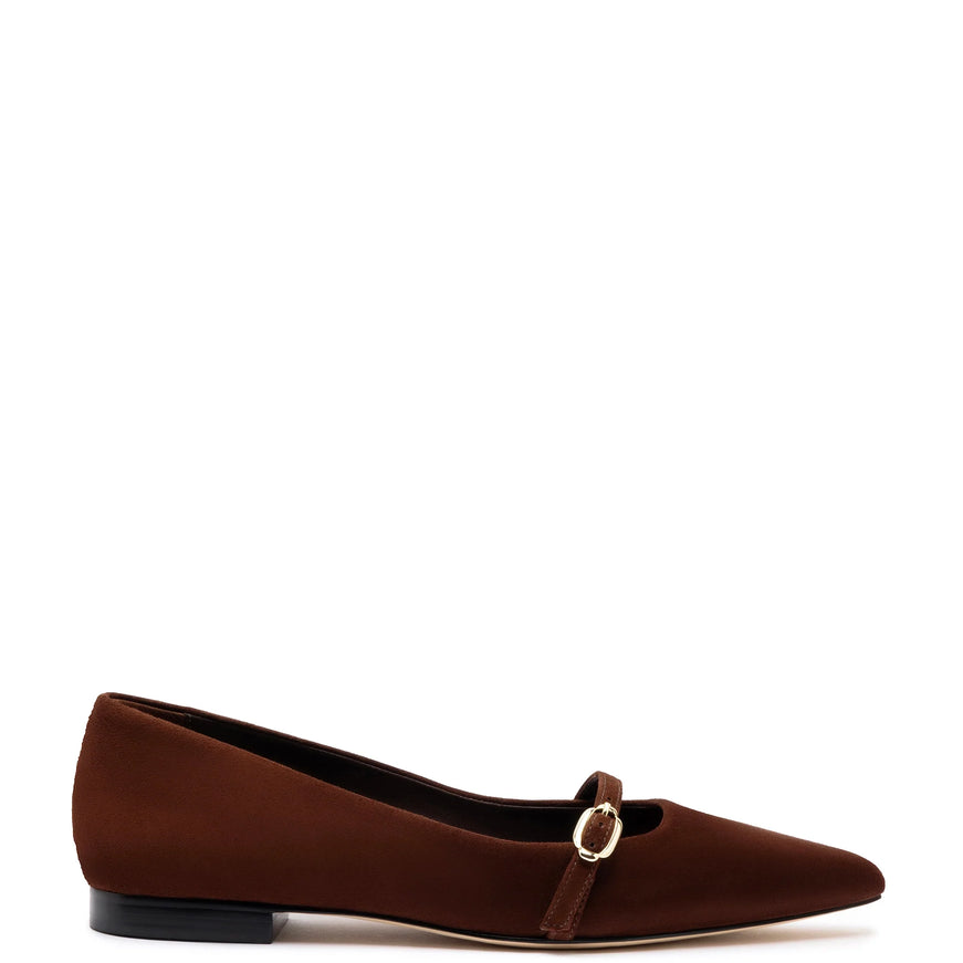 Larroude Irene Flat In Brown Suede Brown