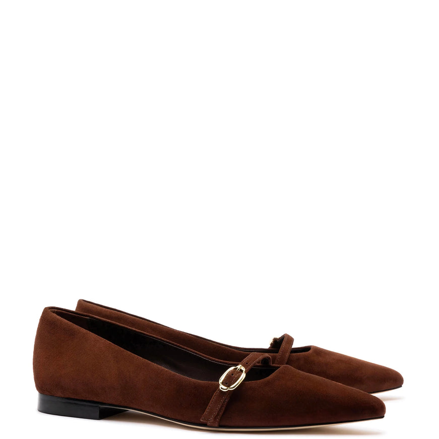 Larroude Irene Flat In Brown Suede