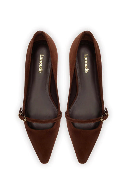 Larroude Irene Flat In Brown Suede