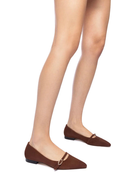 Larroude Irene Flat In Brown Suede