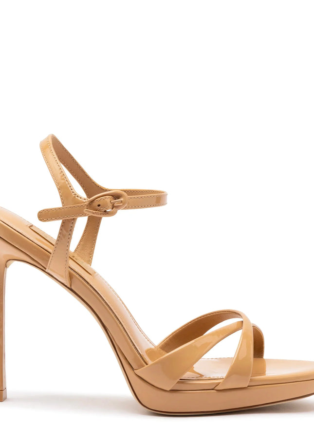 Larroude Angelina Sandal In Tan Patent Leather Tan