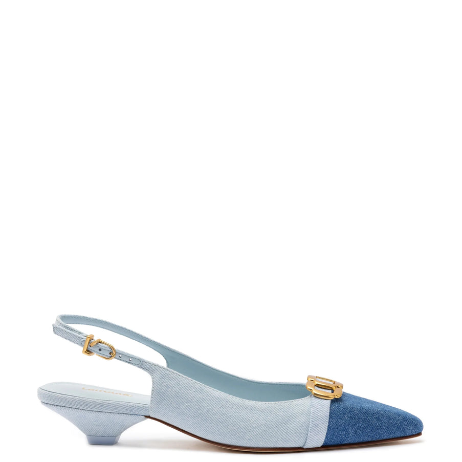 Larroude Franca Pump In Blue Denim Blue