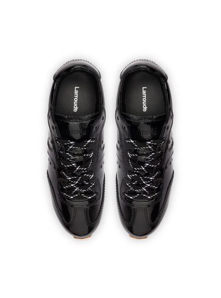 Larroude Stella Sneaker In Black Patent Leather