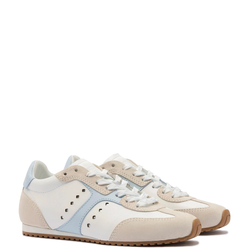 Larroude Stella Sneaker In White-Silver Metallic Leather