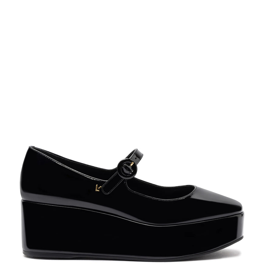 Larroude Blair Flatform In Black Patent Leather Black