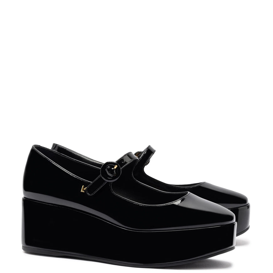 Larroude Blair Flatform In Black Patent Leather