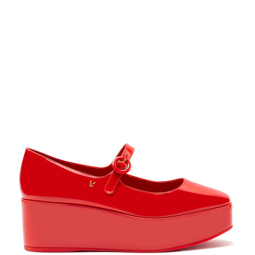 Larroude Blair Flatform In Scarlet Patent Leather Scarlet