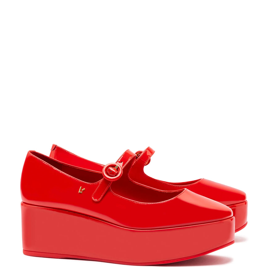 Larroude Blair Flatform In Scarlet Patent Leather