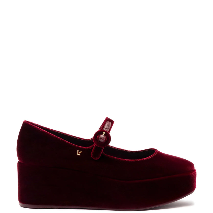 Larroude Blair Flatform In Wine Velvet Wine