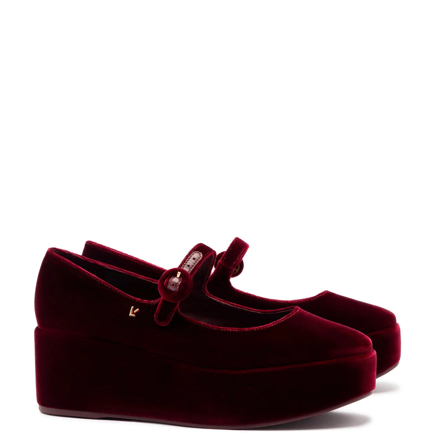 Larroude Blair Flatform In Wine Velvet