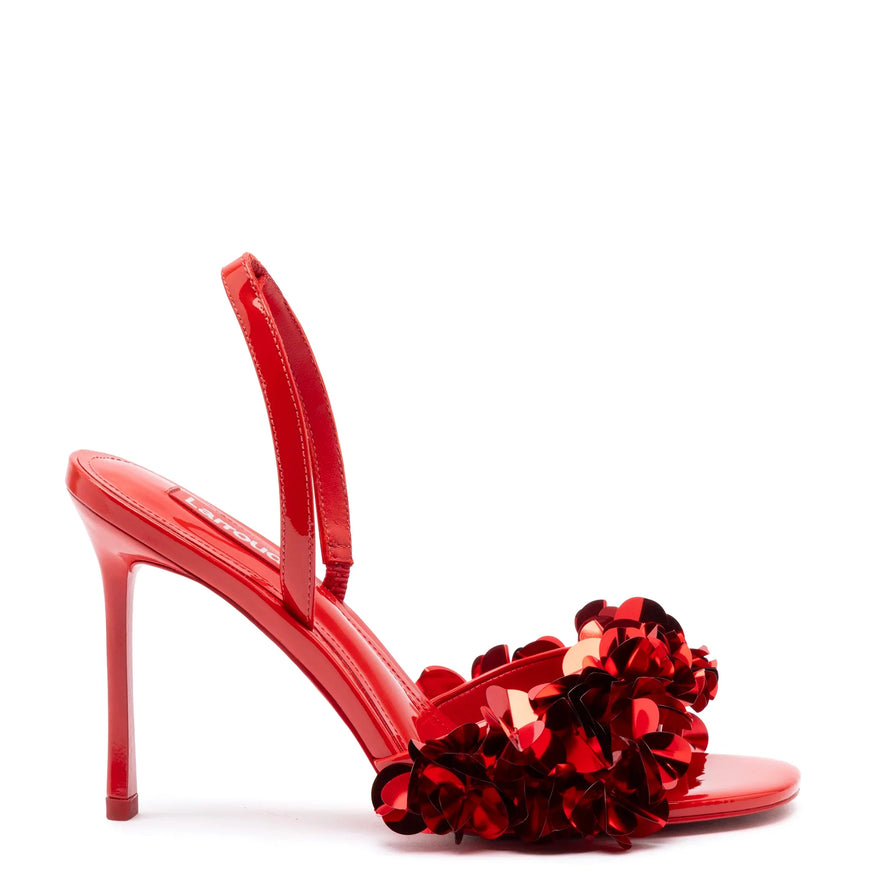 Larroude Morgan Sandal In Scarlet Patent Leather Scarlet