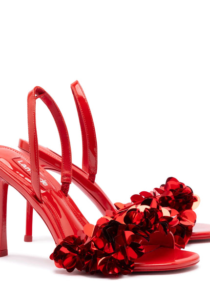 Larroude Morgan Sandal In Scarlet Patent Leather