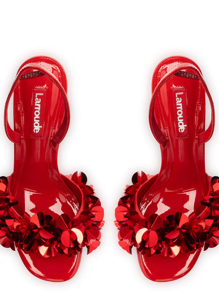 Larroude Morgan Sandal In Scarlet Patent Leather