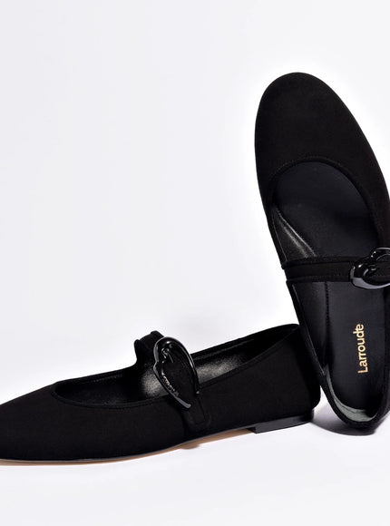 Larroude Verona Ballet Flat In Black Suede