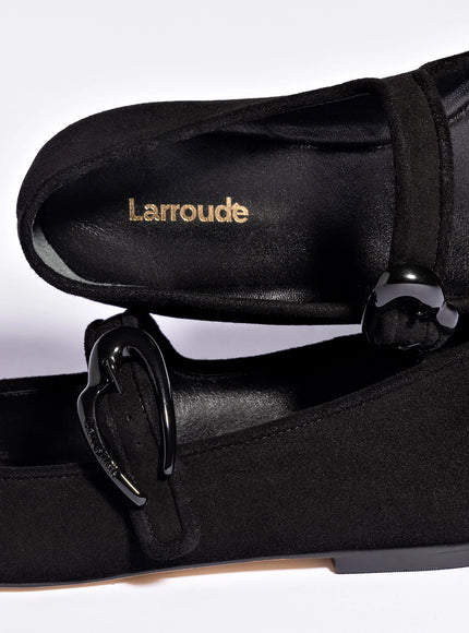 Larroude Verona Ballet Flat In Black Suede