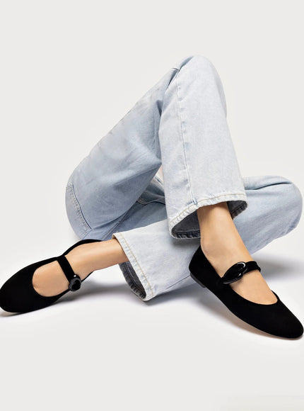 Larroude Verona Ballet Flat In Black Suede