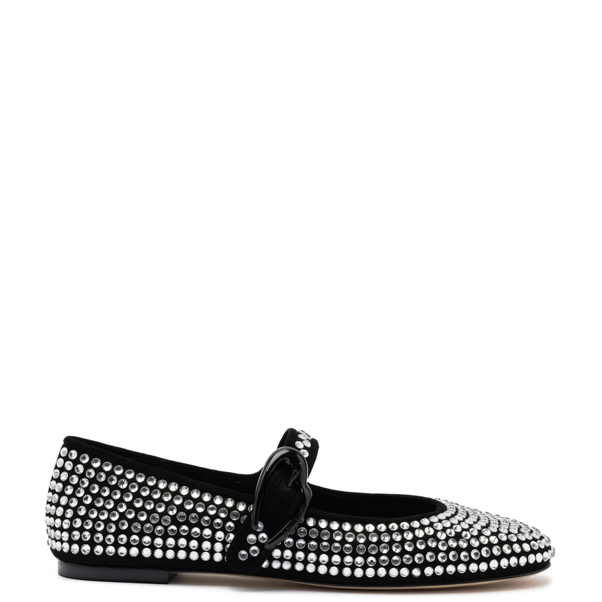 Verona Ballet Flat In Crystal Black Suede Black Crystal