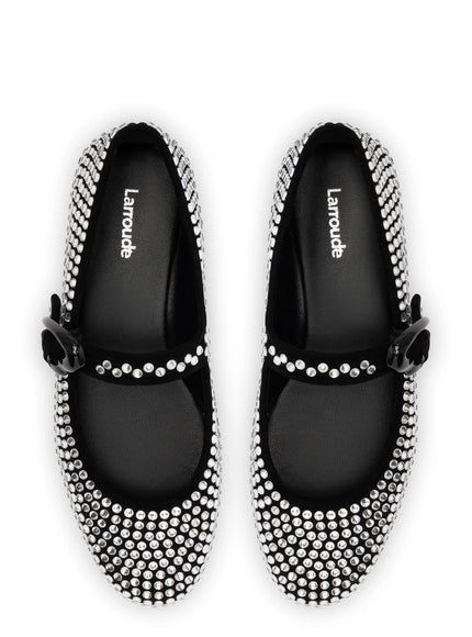 Larroude Verona Ballet Flat Crystal In Black Suede