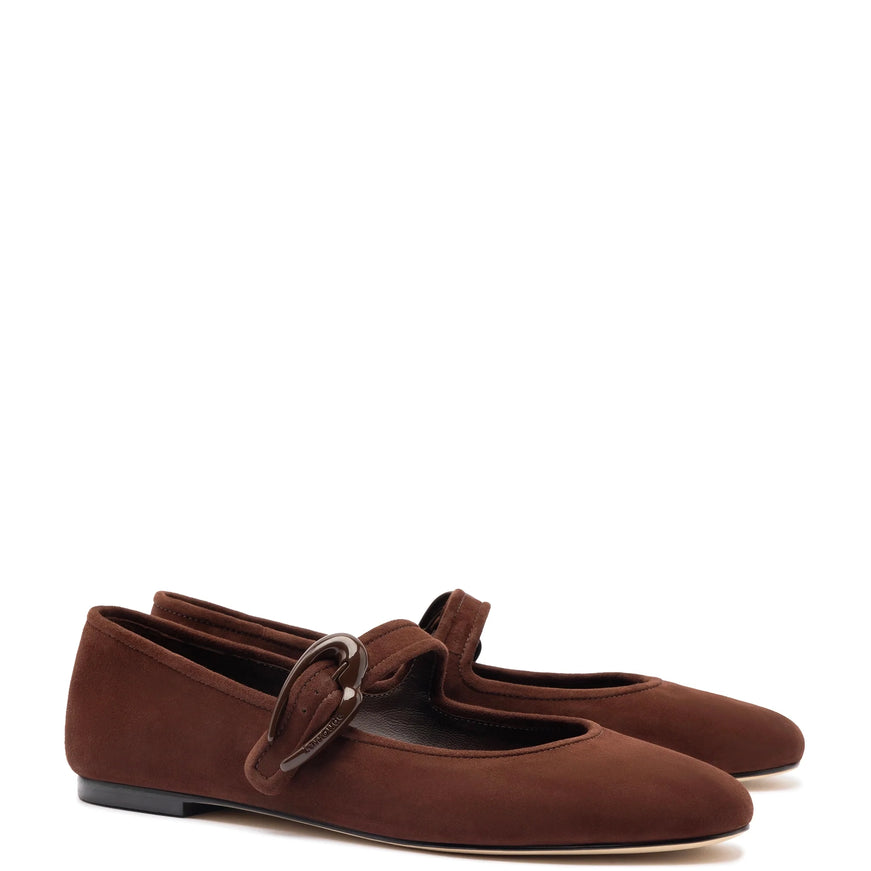 Larroude Verona Ballet Flat In Brown Suede