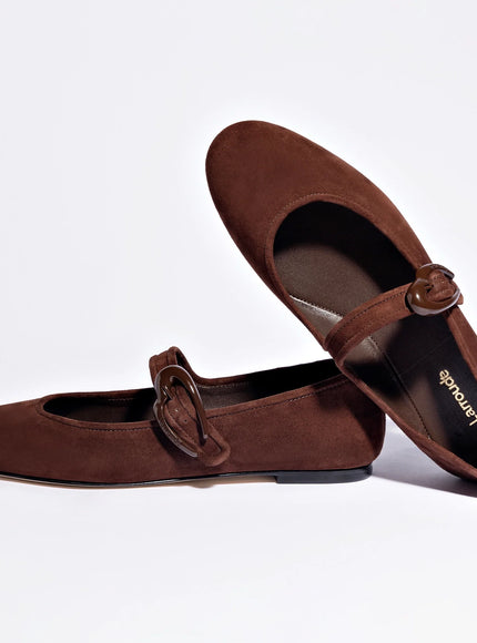 Larroude Verona Ballet Flat In Brown Suede