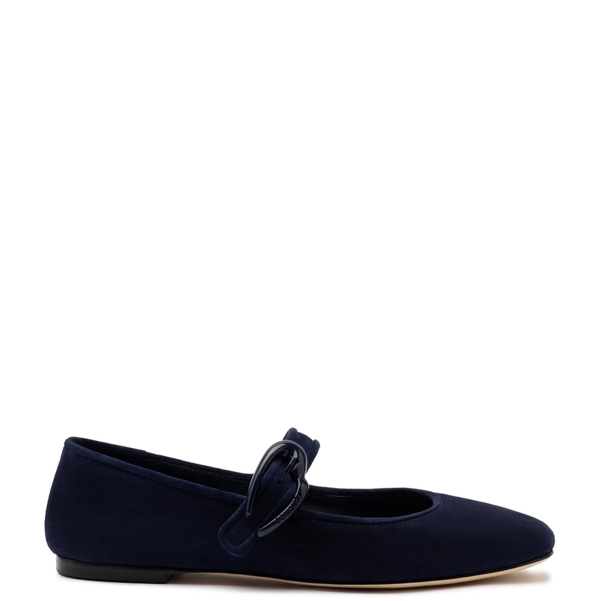 Larroude Verona Ballet Flat In Navy Suede Navy