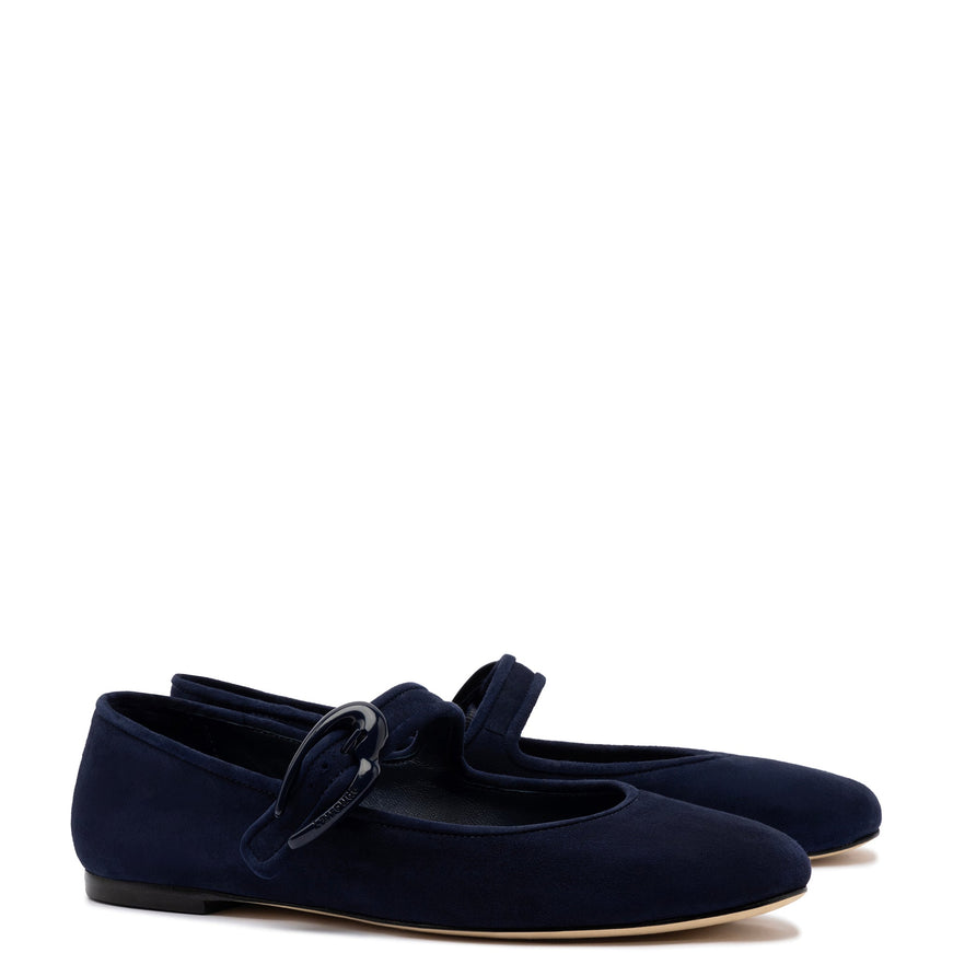 Larroude Verona Ballet Flat In Navy Suede