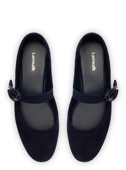 Larroude Verona Ballet Flat In Navy Suede