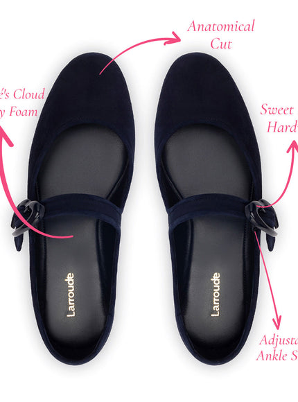 Larroude Verona Ballet Flat In Navy Suede