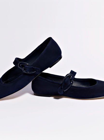 Larroude Verona Ballet Flat In Navy Suede