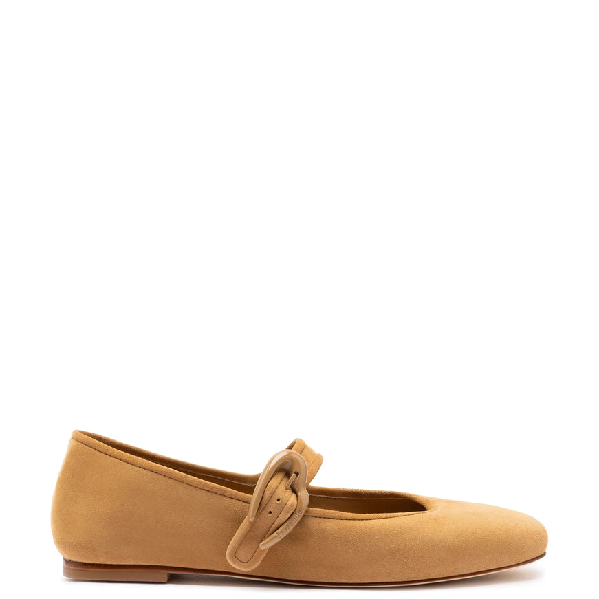 Larroude Verona Ballet Flat In Peanut Suede Peanut