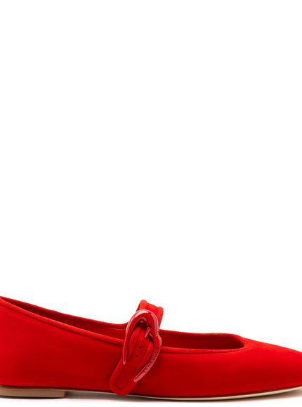 Larroude Verona Ballet Flat In Scarlet Suede Scarlet