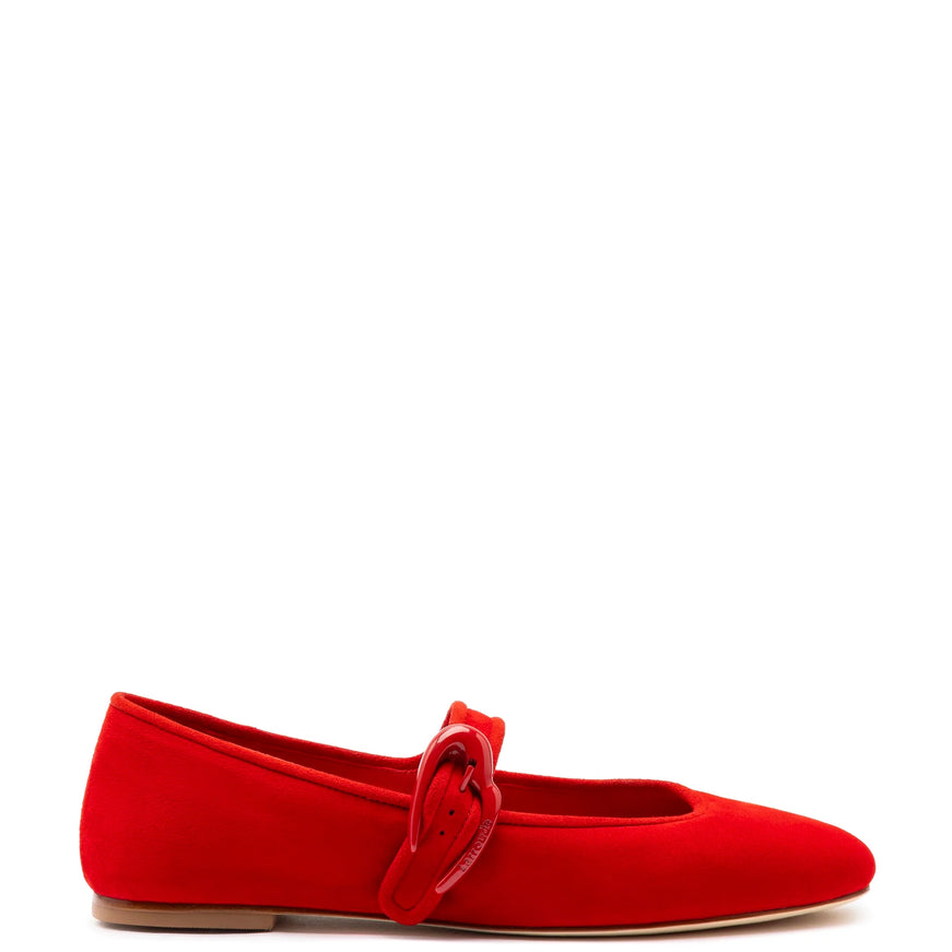 Larroude Verona Ballet Flat In Scarlet Suede Scarlet