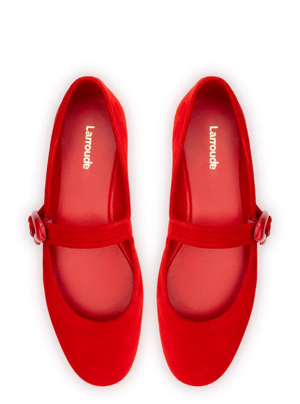 Larroude Verona Ballet Flat In Scarlet Suede