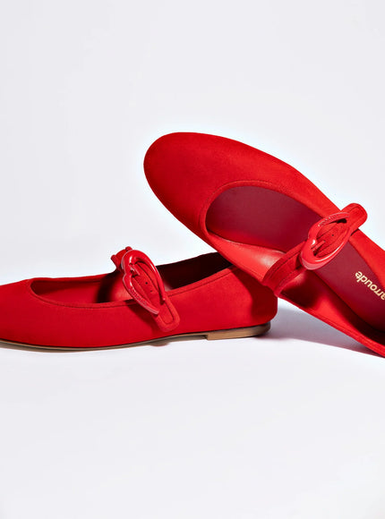 Larroude Verona Ballet Flat In Scarlet Suede