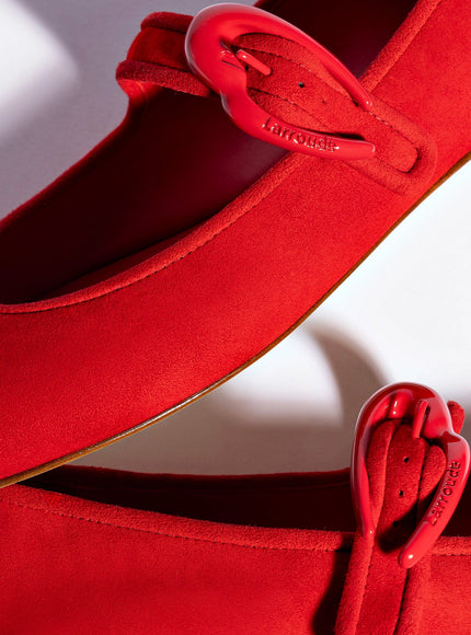 Larroude Verona Ballet Flat In Scarlet Suede