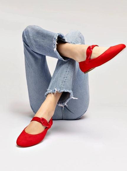 Larroude Verona Ballet Flat In Scarlet Suede