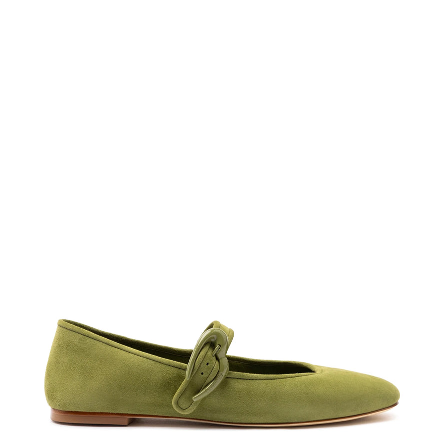 Larroude Verona Ballet Flat In Seaweed Suede Seaweed