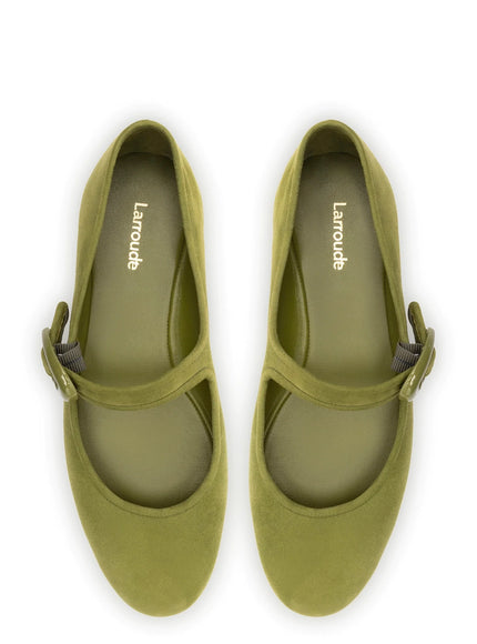 Larroude Verona Ballet Flat In Seaweed Suede