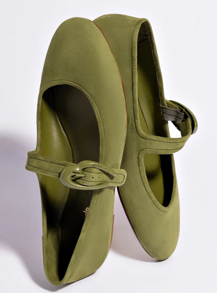 Larroude Verona Ballet Flat In Seaweed Suede