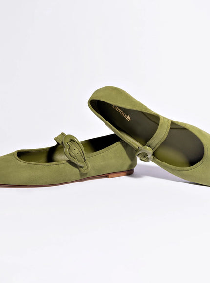 Larroude Verona Ballet Flat In Seaweed Suede