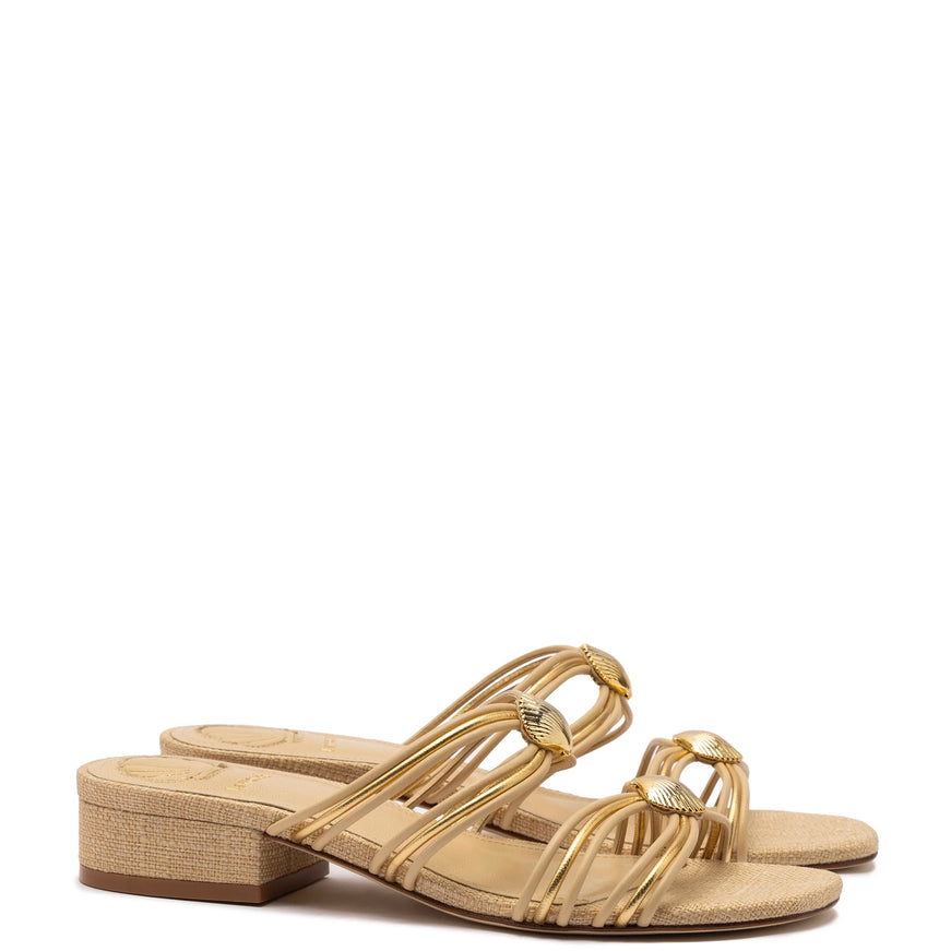 Larroude Shelly Flat Mule In Beige Raffia