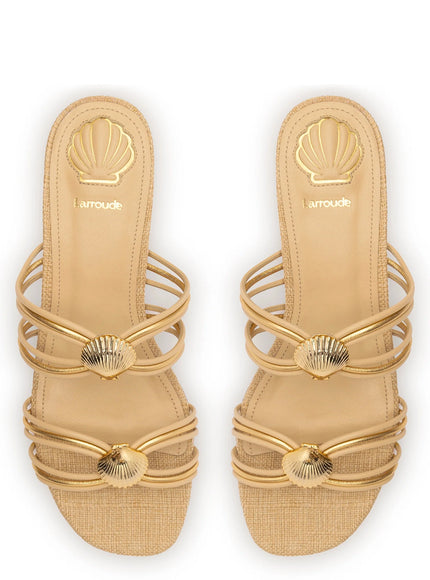 Larroude Shelly Flat Mule In Beige Raffia